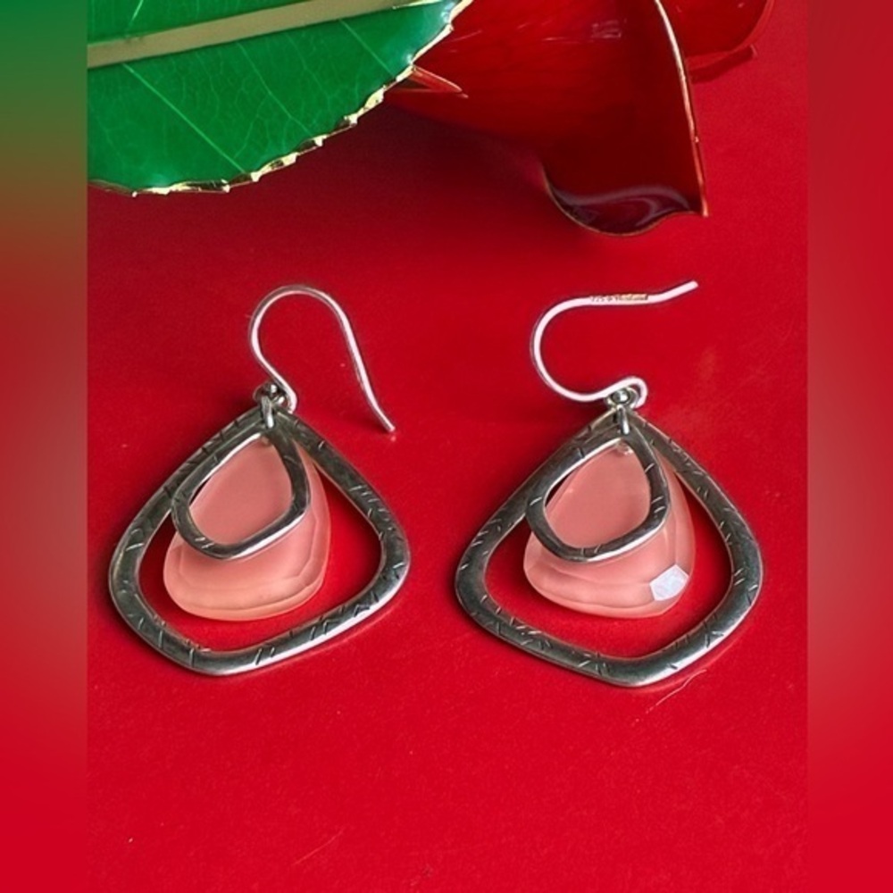 925 Silver Earrings,Elegant Silver and Pink Earrings